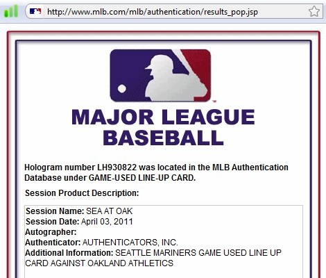 松井秀喜2011年4月3日日米通算2500本安打達成試合実使用ラインアップカード