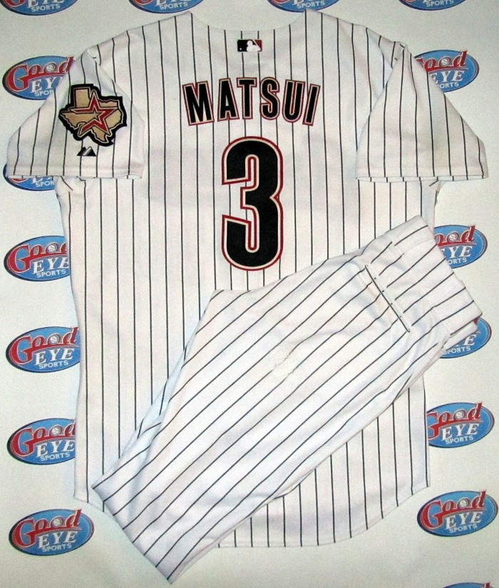 松井稼頭央2009年アストロズ【HOUSTON ASTROS】実使用ピンストライプ版ホームジャージ＋ズボンセット